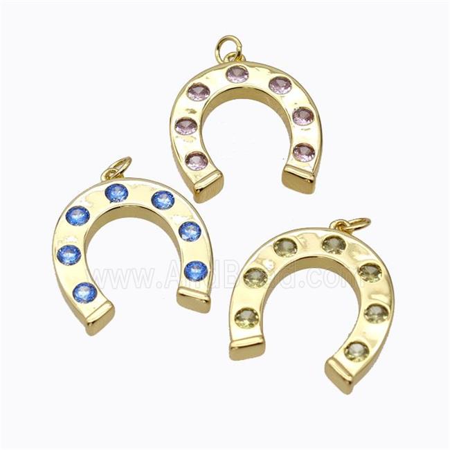 Copper Horseshoe Pendant Micropave Zirconia Gold Plated Mixed