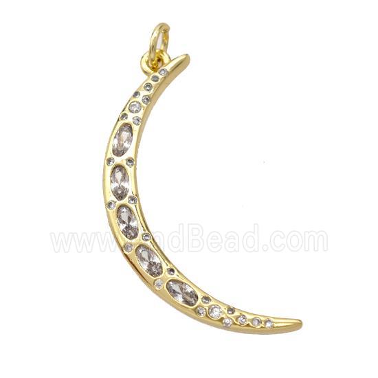 Copper Moon Pendant Micropave Zirconia Gold Plated