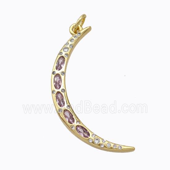 Copper Moon Pendant Micropave Zirconia Gold Plated