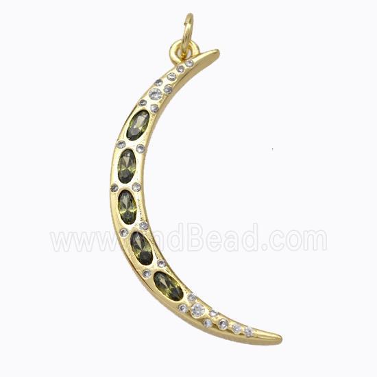 Copper Moon Pendant Micropave Olive Zirconia Gold Plated