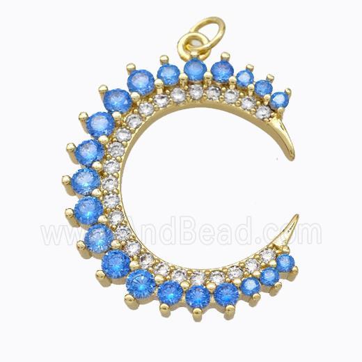 Copper Crescent Moon Pendant Micropave Zirconia Gold Plated