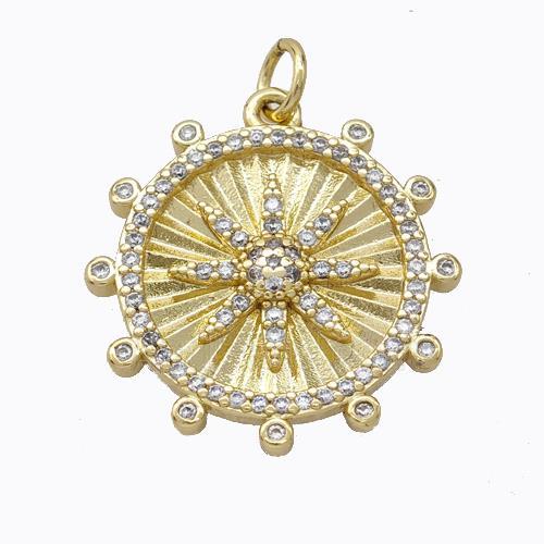 Copper Compass Pendant Micropave Zirconia Circle Gold Plated
