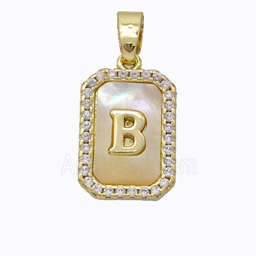 Copper Letter-B Pendant Pave Shell Zirconia Gold Plated