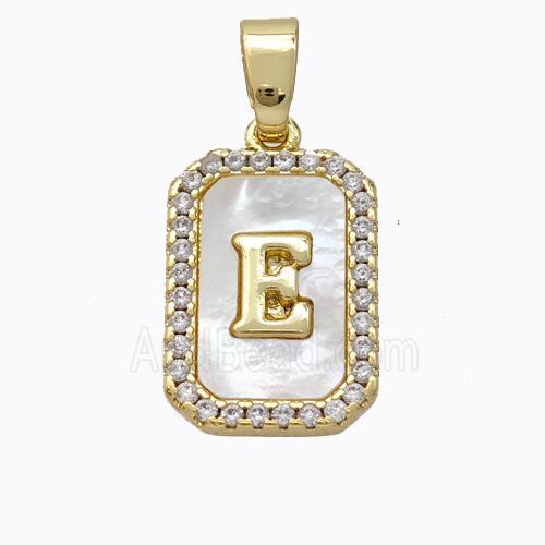 Copper Letter-E Pendant Pave Shell Zirconia Gold Plated