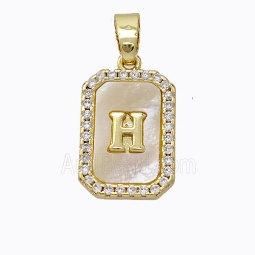 Copper Letter-H Pendant Pave Shell Zirconia Gold Plated