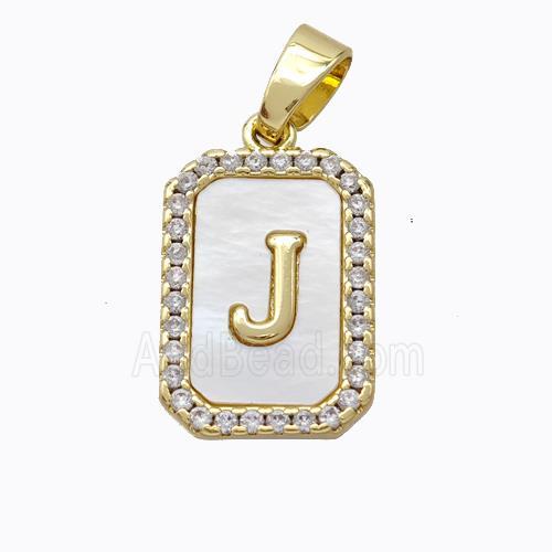 Copper Letter-J Pendant Pave Shell Zirconia Gold Plated