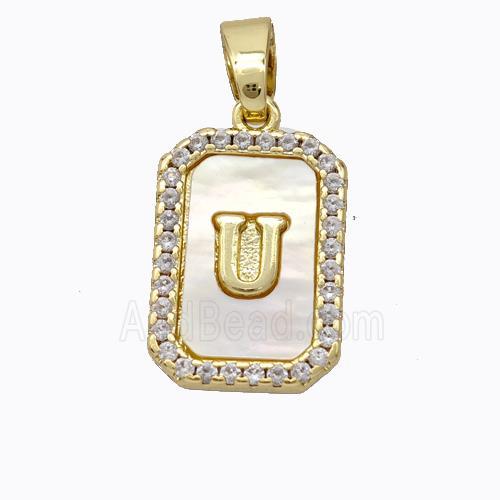 Copper Letter-U Pendant Pave Shell Zirconia Gold Plated