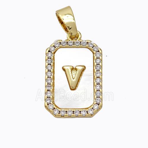 Copper Letter-V Pendant Pave Shell Zirconia Gold Plated