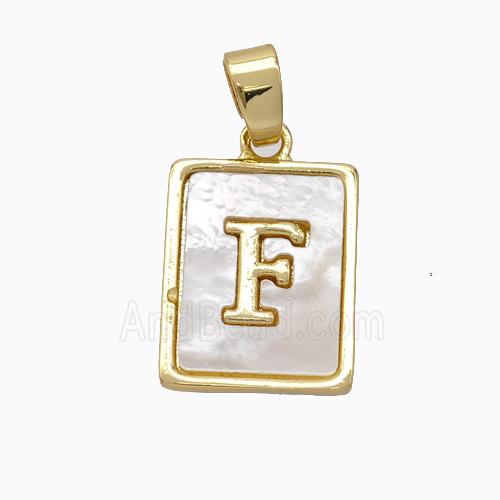 Copper Letter-F Pendant Pave Shell Gold Plated