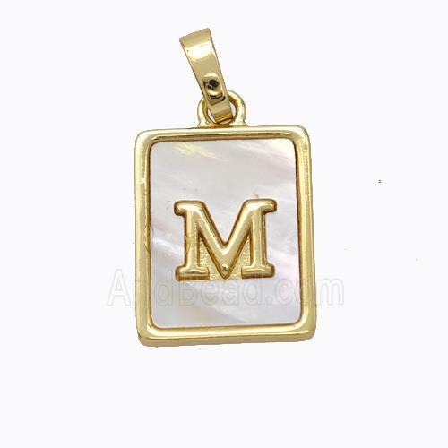 Copper Letter-M Pendant Pave Shell Gold Plated