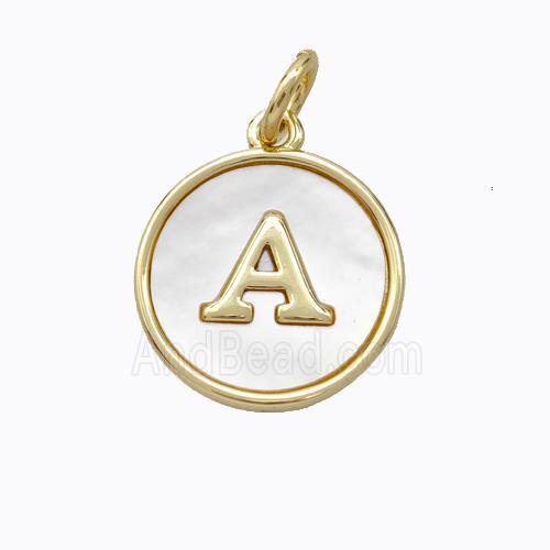 Copper Letter-A Pendant Pave Shell Gold Plated