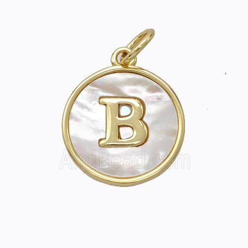 Copper Letter-B Pendant Pave Shell Gold Plated