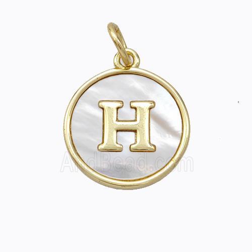 Copper Letter-H Pendant Pave Shell Gold Plated