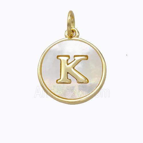 Copper Letter-K Pendant Pave Shell Gold Plated
