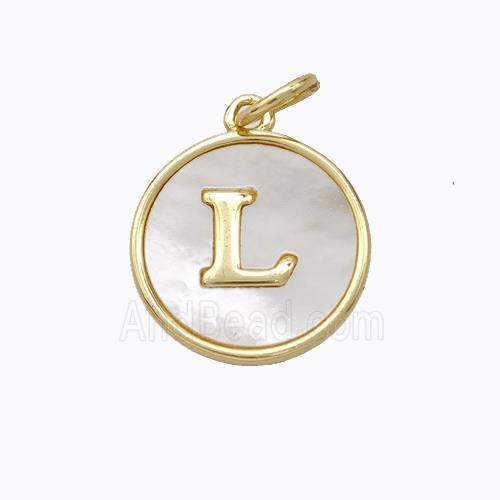 Copper Letter-L Pendant Pave Shell Gold Plated