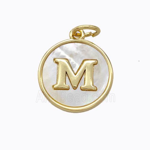Copper Letter-M Pendant Pave Shell Gold Plated