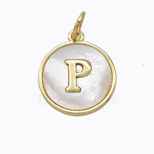 Copper Letter-P Pendant Pave Shell Gold Plated
