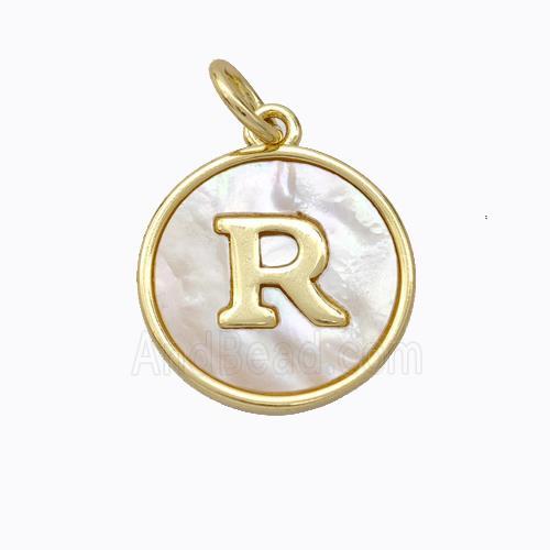 Copper Letter-R Pendant Pave Shell Gold Plated