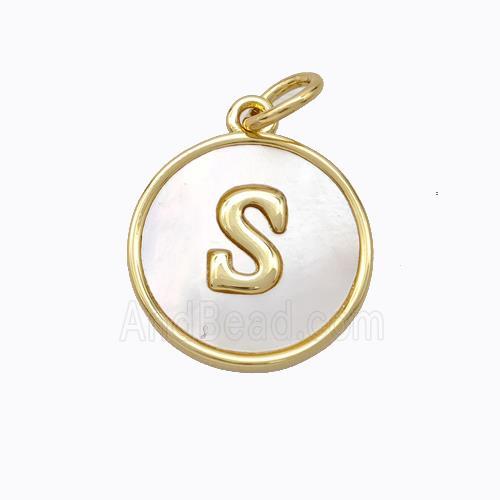 Copper Letter-S Pendant Pave Shell Gold Plated