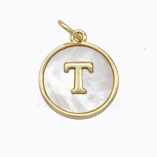 Copper Letter-T Pendant Pave Shell Gold Plated
