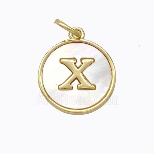 Copper Letter-X Pendant Pave Shell Gold Plated
