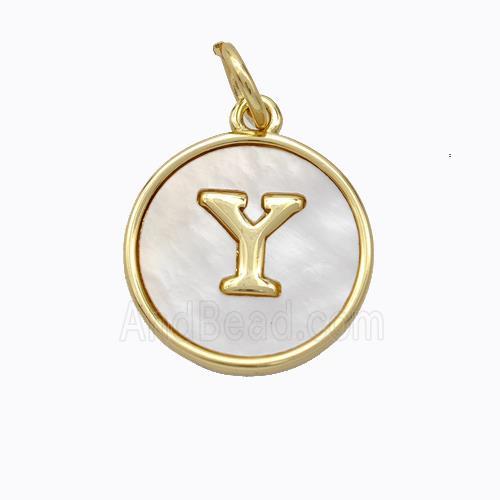 Copper Letter-Y Pendant Pave Shell Gold Plated