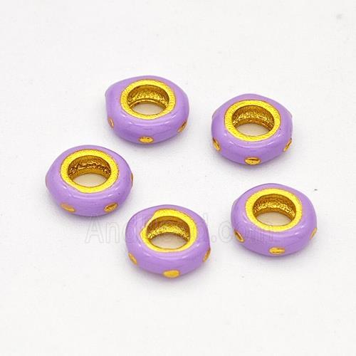 Copper Rondelle Beads Lavender Enamel Large Hole Gold Plated