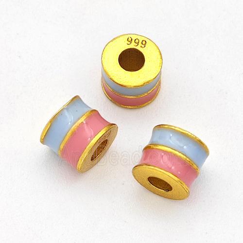 Copper Tube Beads Blue Pink Enamel Large Hole Gold Plated