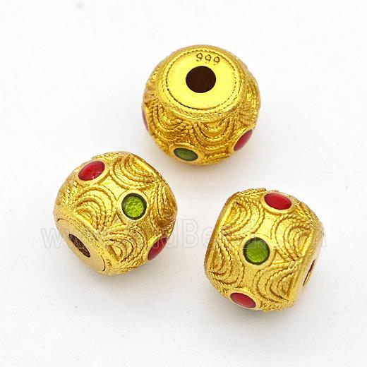 Copper Round Beads Red Green Painted Gold Plated