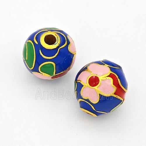 Copper Round Beads Cloisonne Multicolor Flower Gold Plated