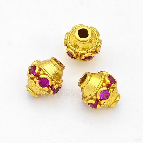 Copper Barrel Beads Pave Zirconia Gold Plated