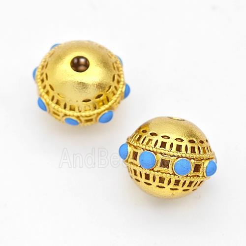 Copper Round Beads Pave Howlite Gold Plated