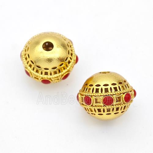 Copper Round Beads Pave Howlite Gold Plated