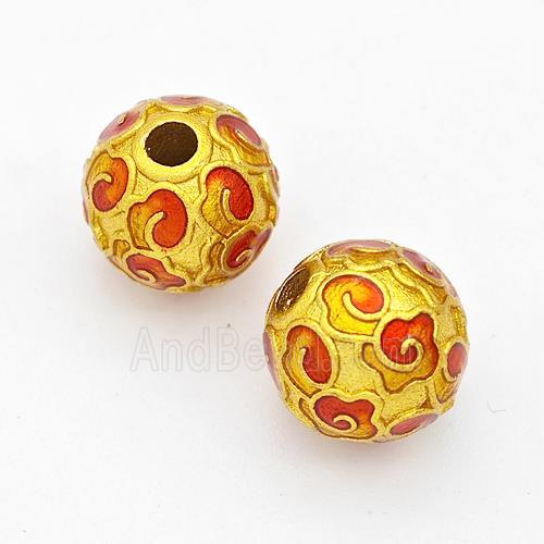Copper Round Beads Red Painted Gold Plated