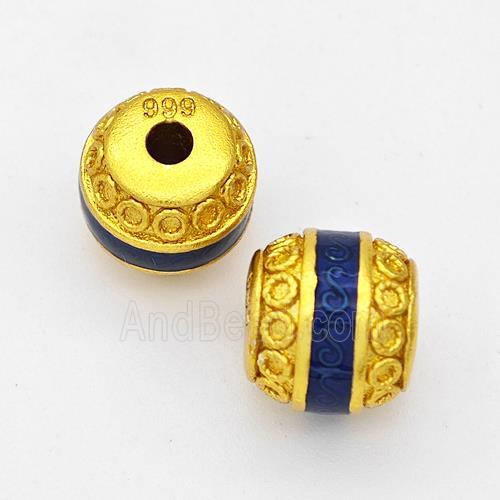 Copper Barrel Beads Blue Painted Gold Plated