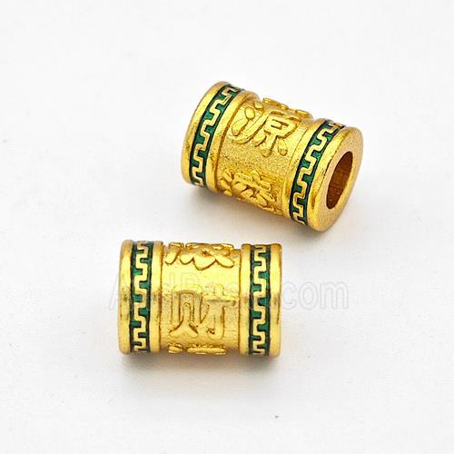 Copper Tube Beads Green Painted Large Hole Gold Plated