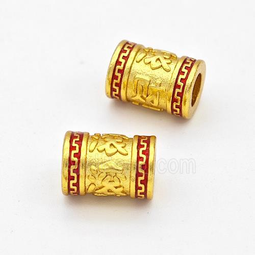 Copper Tube Beads Red Painted Large Hole Gold Plated