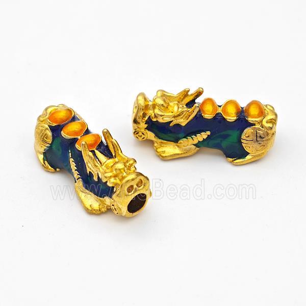 Copper Pixiu Charms Beads Bluegreen Enamel Large Hole Gold Plated