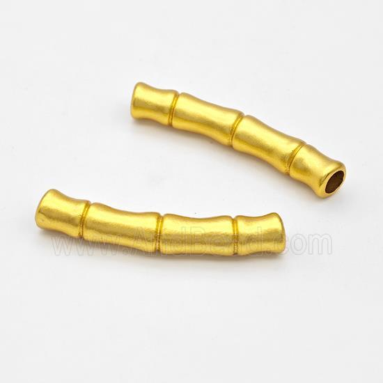 Copper Tube Beads Curving Bamboo Large Hole Gold Plated