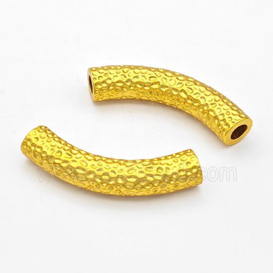 Copper Tube Beads Curving Hammered Large Hole Gold Plated