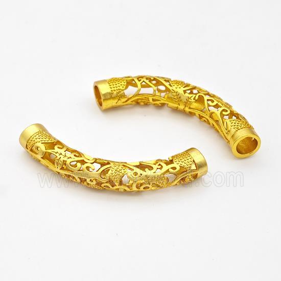 Copper Tube Beads Curving Hollow Large Hole Gold Plated