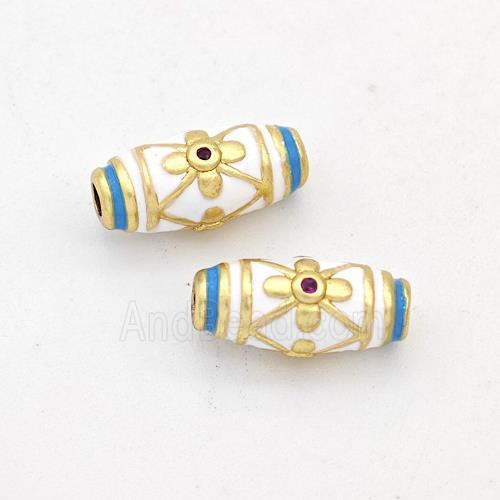 Copper Rice Beads White Enamel Gold Plated