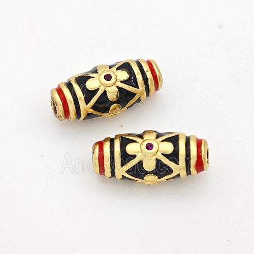 Copper Rice Beads Black Enamel Gold Plated