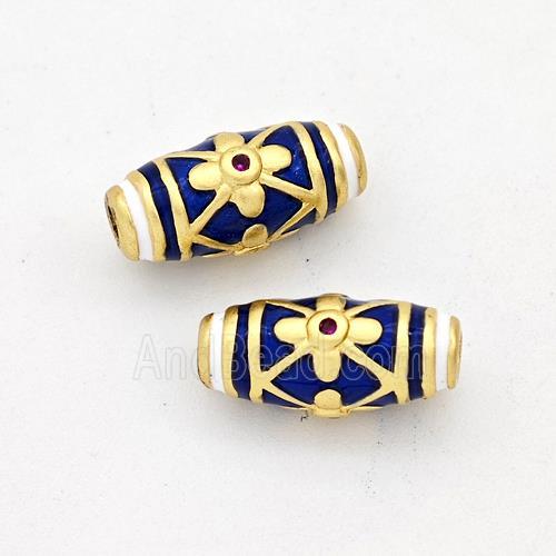 Copper Rice Beads Darkblue Enamel Gold Plated