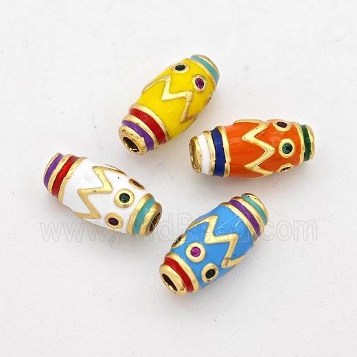 Copper Rice Beads Pave Zirconia Enamel Gold Plated Mixed