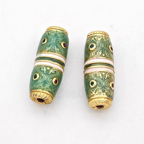 Copper Rice Beads Pave Zirconia Green Painted Gold Plated