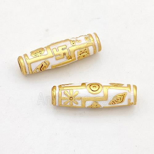 Copper Rice Beads White Enamel Gold Plated