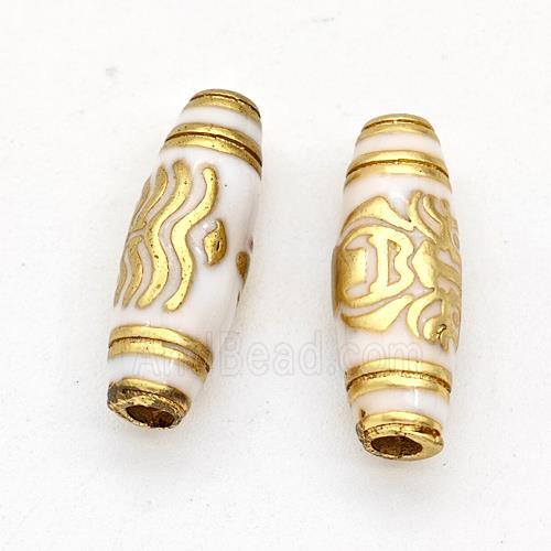 Copper Rice Beads White Enamel Gold Plated
