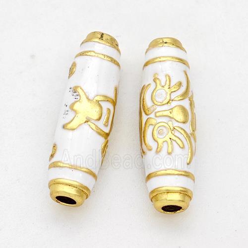 Copper Rice Beads White Enamel Gold Plated