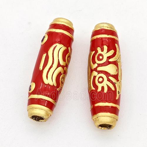Copper Rice Beads Red Enamel Gold Plated